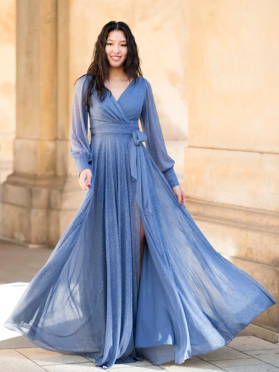 Abendkleid Langarm Paynton, graublau