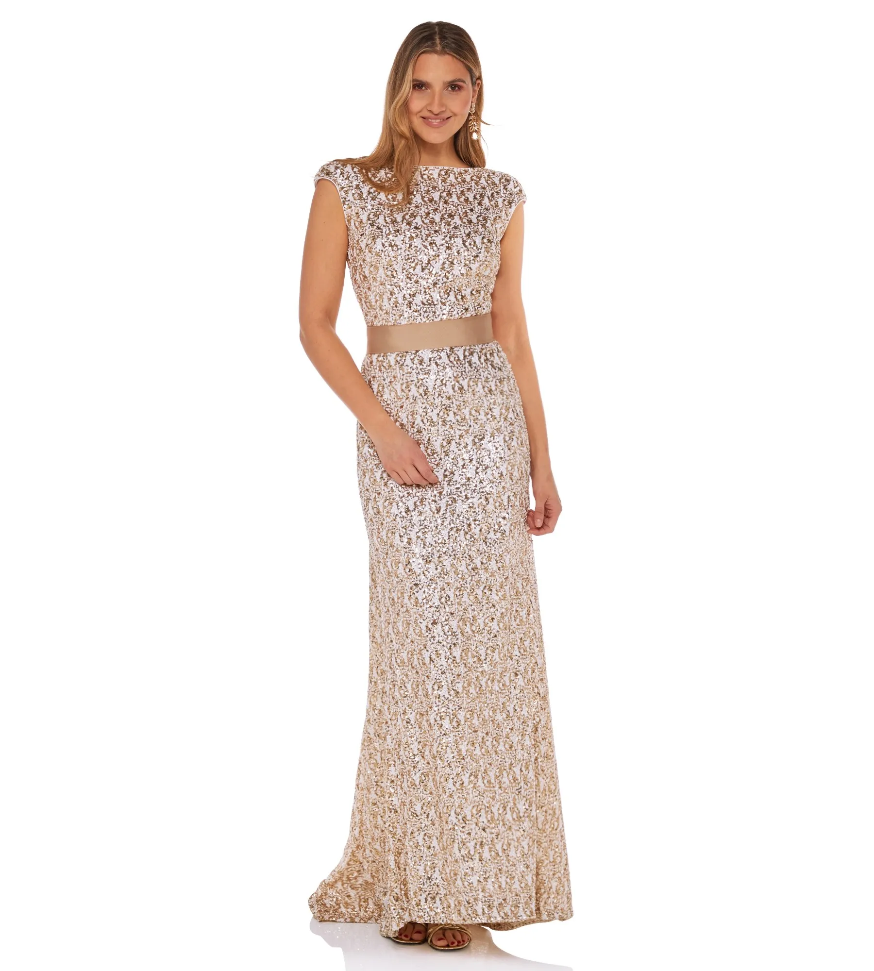 Abendkleid mit Schleife in Gold-Weiss