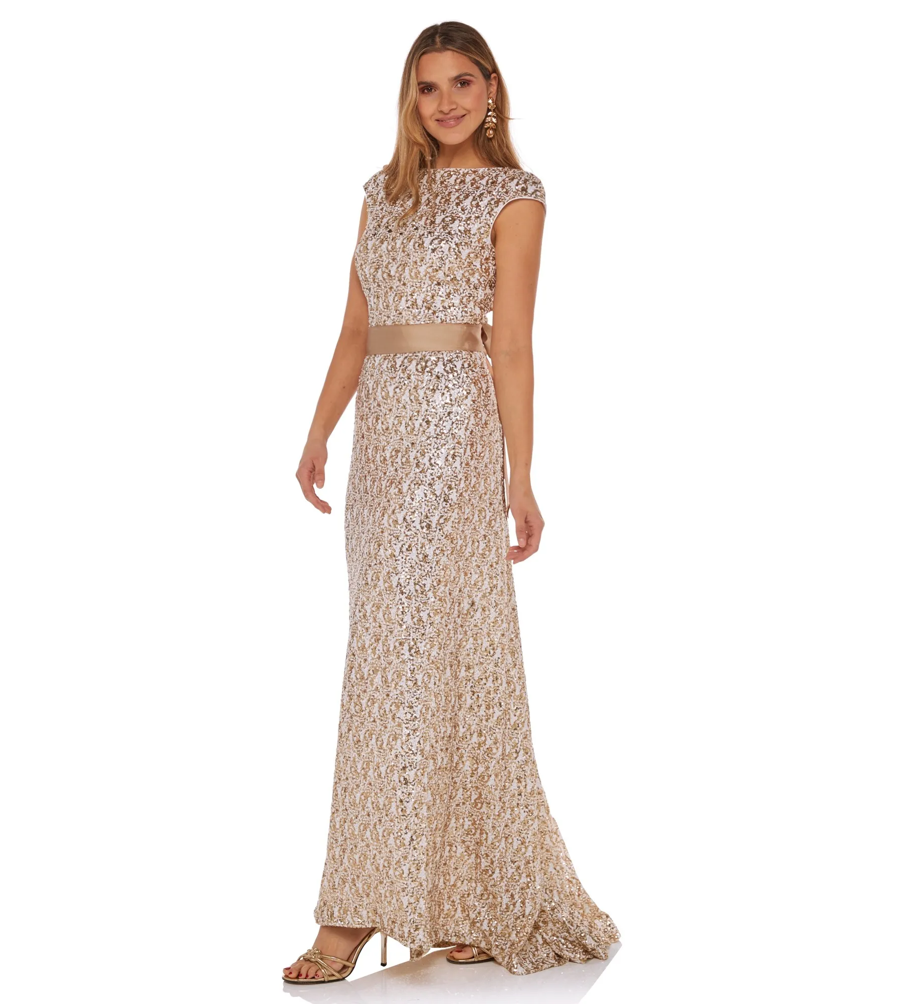 Abendkleid mit Schleife in Gold-Weiss