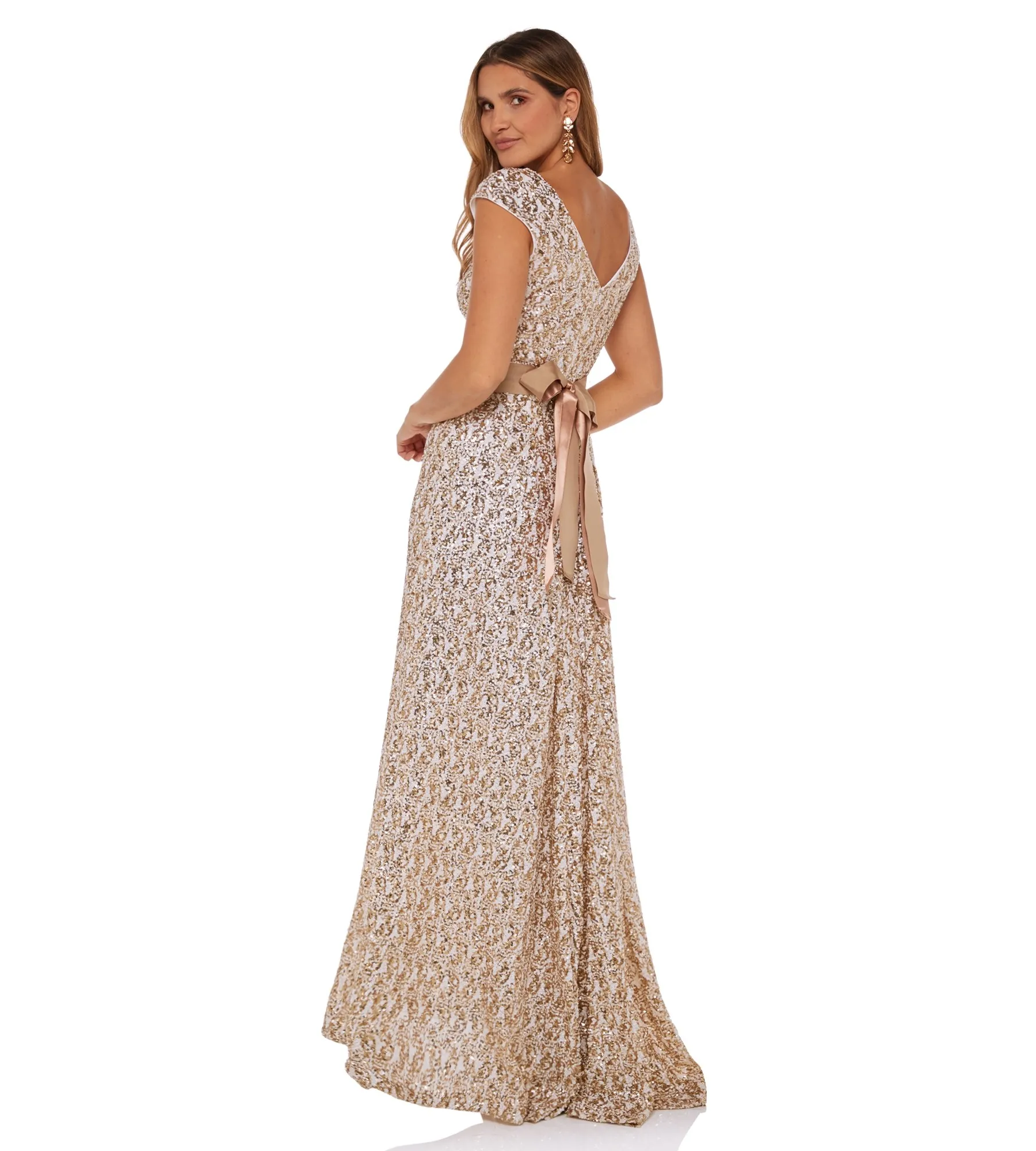 Abendkleid mit Schleife in Gold-Weiss