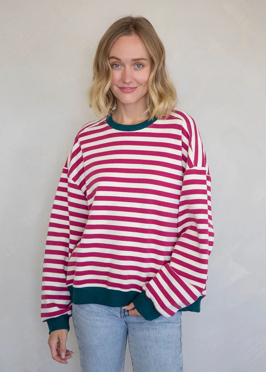 Beck Stripe Color Contrast Sweatshirt - Magenta