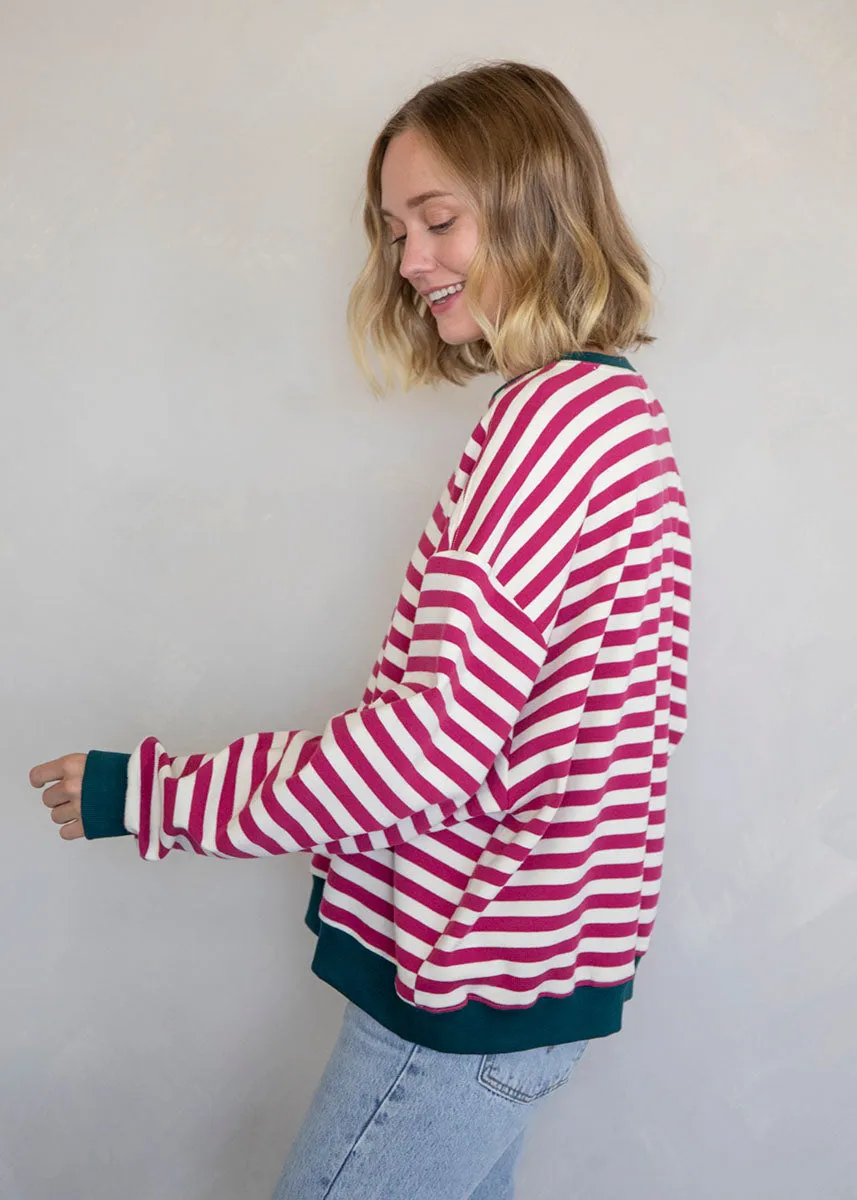 Beck Stripe Color Contrast Sweatshirt - Magenta