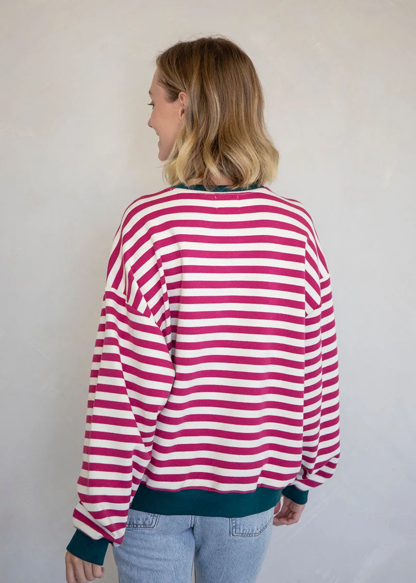 Beck Stripe Color Contrast Sweatshirt - Magenta