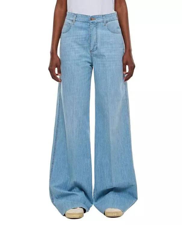   Bottega Veneta  Bleached Light Wide Leg Denim Pants Blue