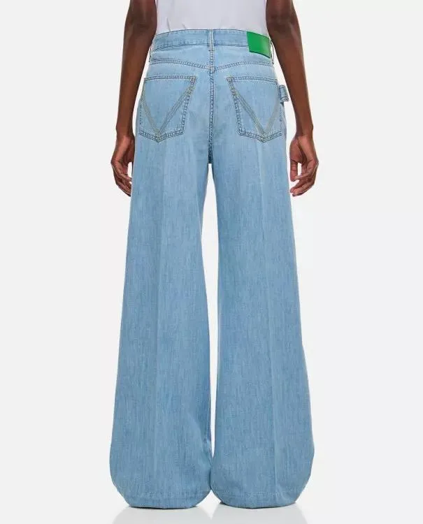   Bottega Veneta  Bleached Light Wide Leg Denim Pants Blue