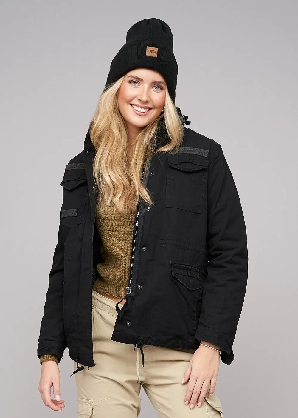 Brandit Damen Premium Feldjacke mit Kapuze und 4-Pockets schwarz