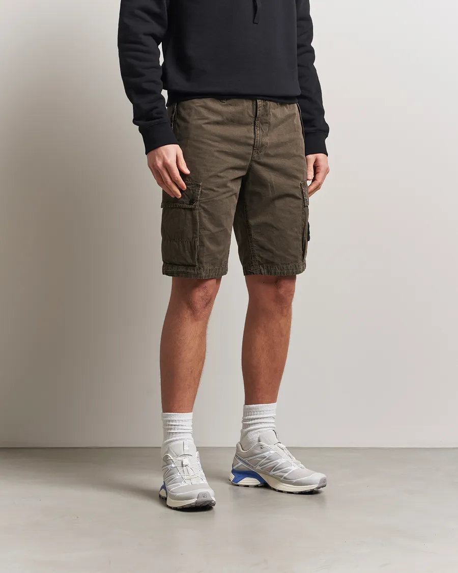 Brushed Cotton Canvas Cargo Shorts Military Green