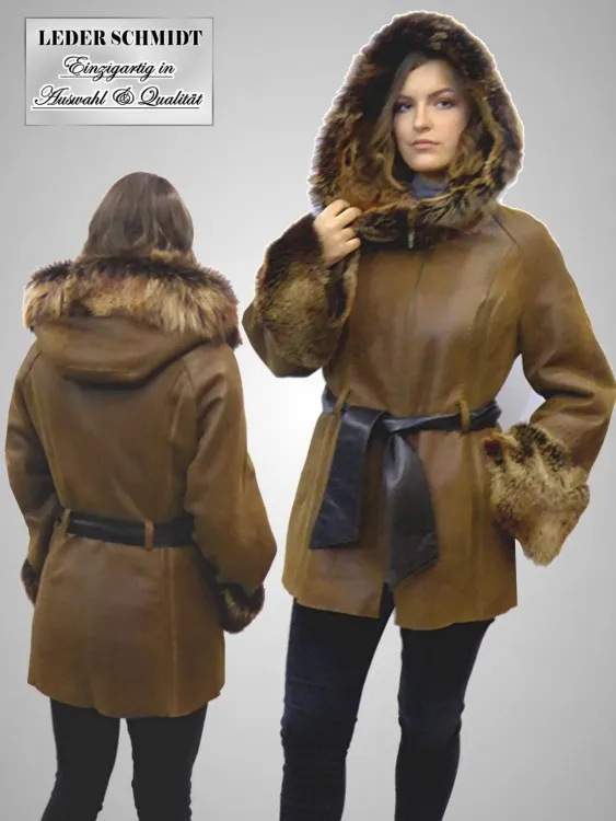 Damen Lammfelljacke mit Toscana-Kapuze