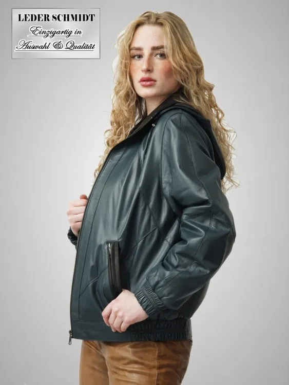 Damen Leder Blouson mit abnehmbarer Kapuze