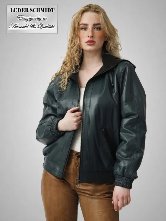 Damen Leder Blouson mit abnehmbarer Kapuze