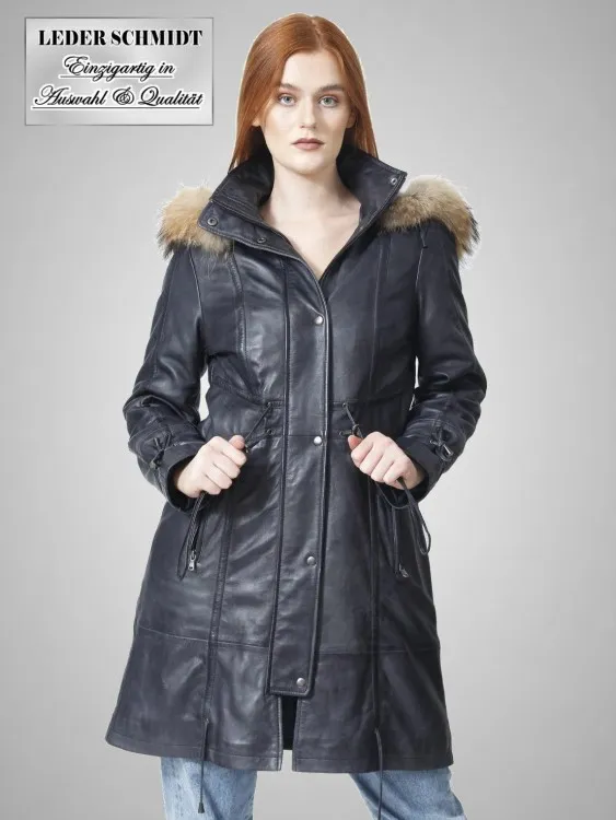 Damen Lederparka mit Kapuze