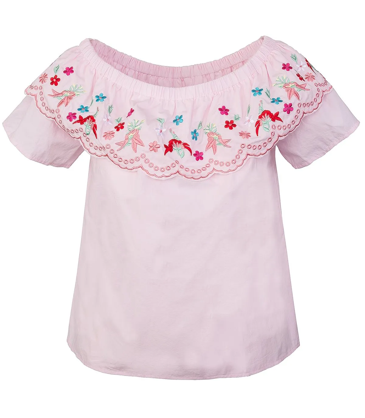 Designer Damen Bluse Top Tunika Blumenstickerei Carmen-Ausschnitt Shirt  kaufen