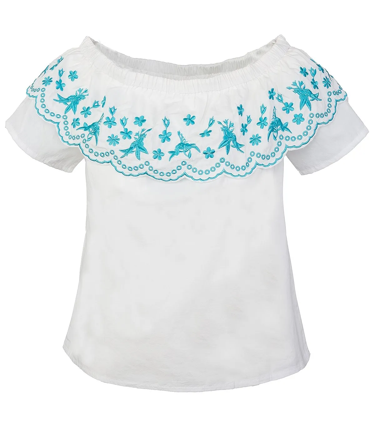 Designer Damen Bluse Top Tunika Blumenstickerei Carmen-Ausschnitt Shirt  kaufen