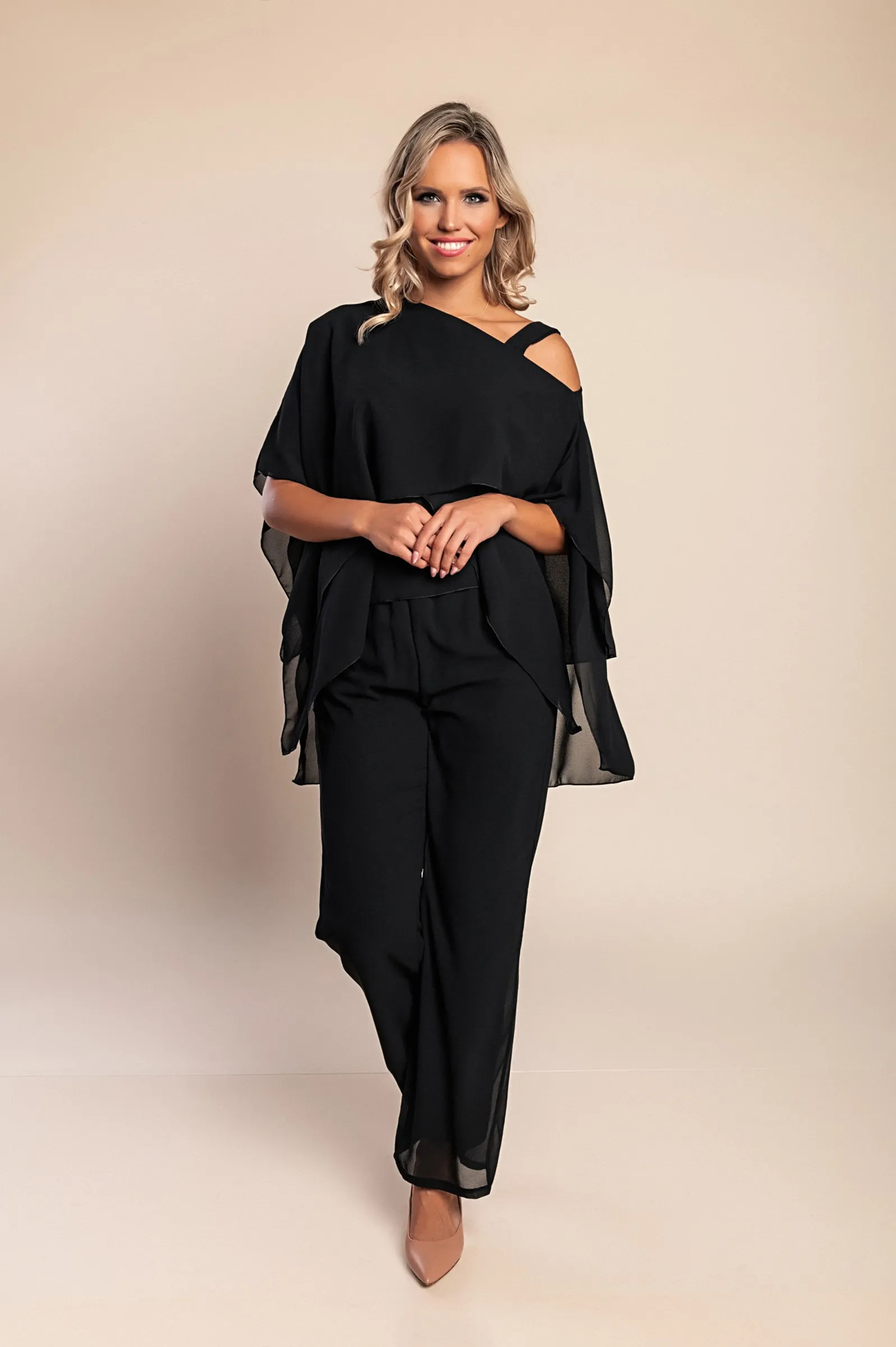 Elegantes Set aus Tunika und langer Hose, schwarz