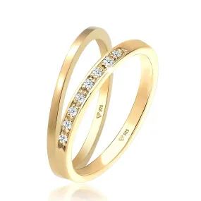   Elli  Ring Basic Memoire Diamant (0.04 ct) 2er Set 925 S gold  Diamantring 