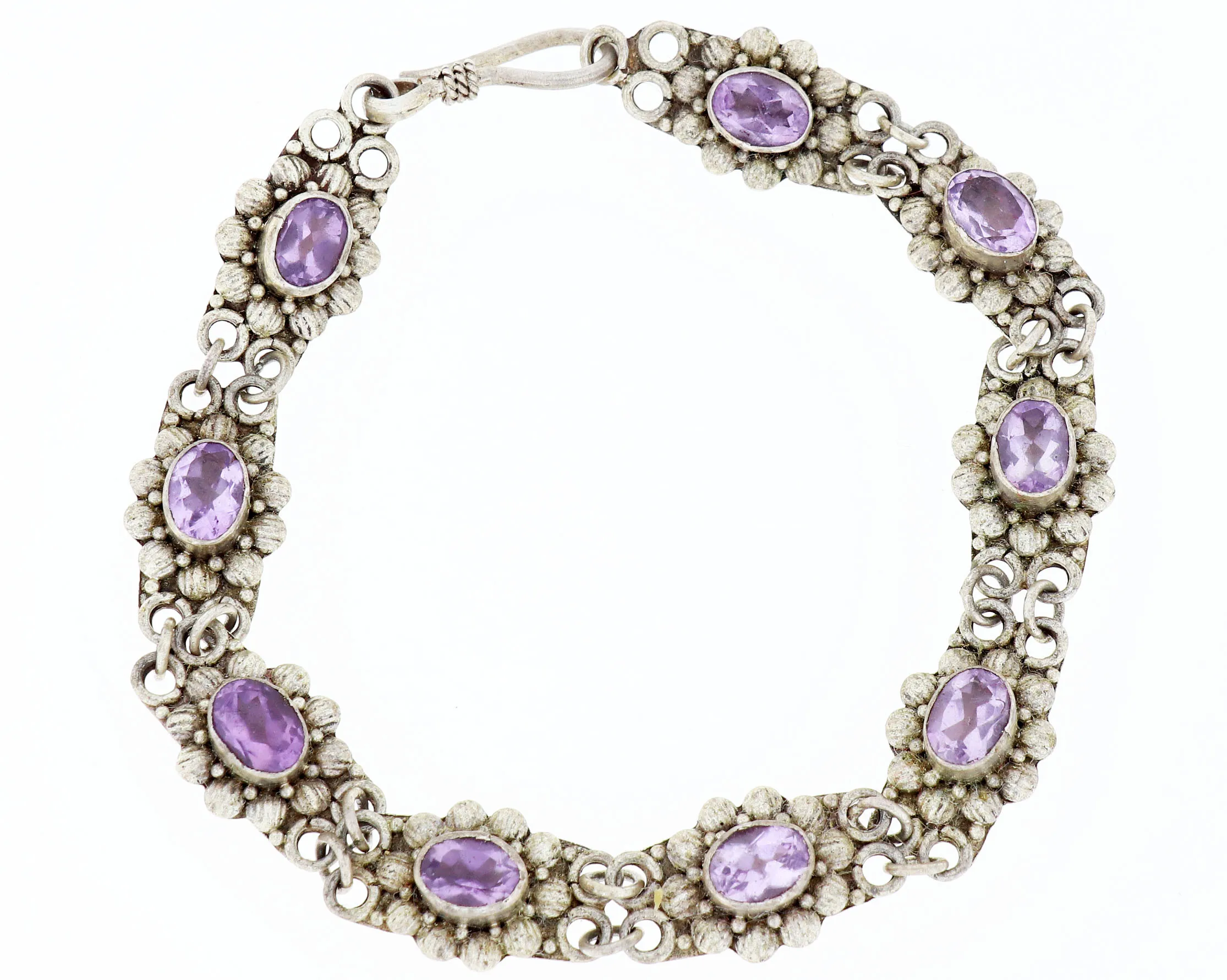 Filigrane Handarbeit Indien Armband mit lila Amethyst Silber Länge 200 mm X-A-30