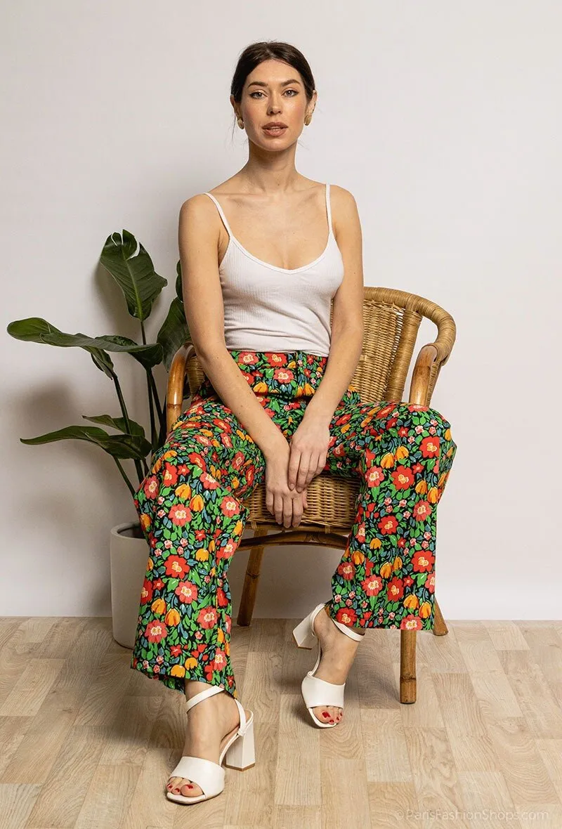 Flower printed wide leg pants