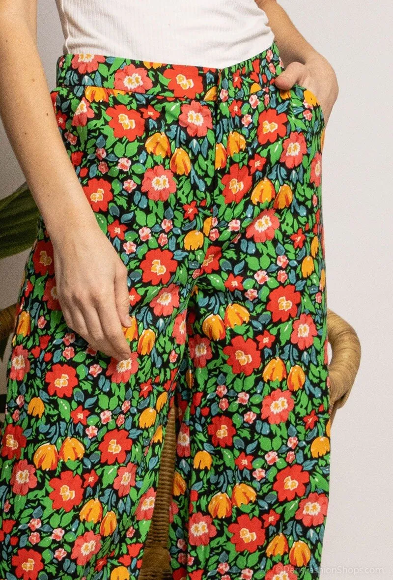 Flower printed wide leg pants