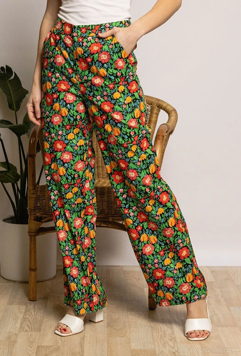 Flower printed wide leg pants