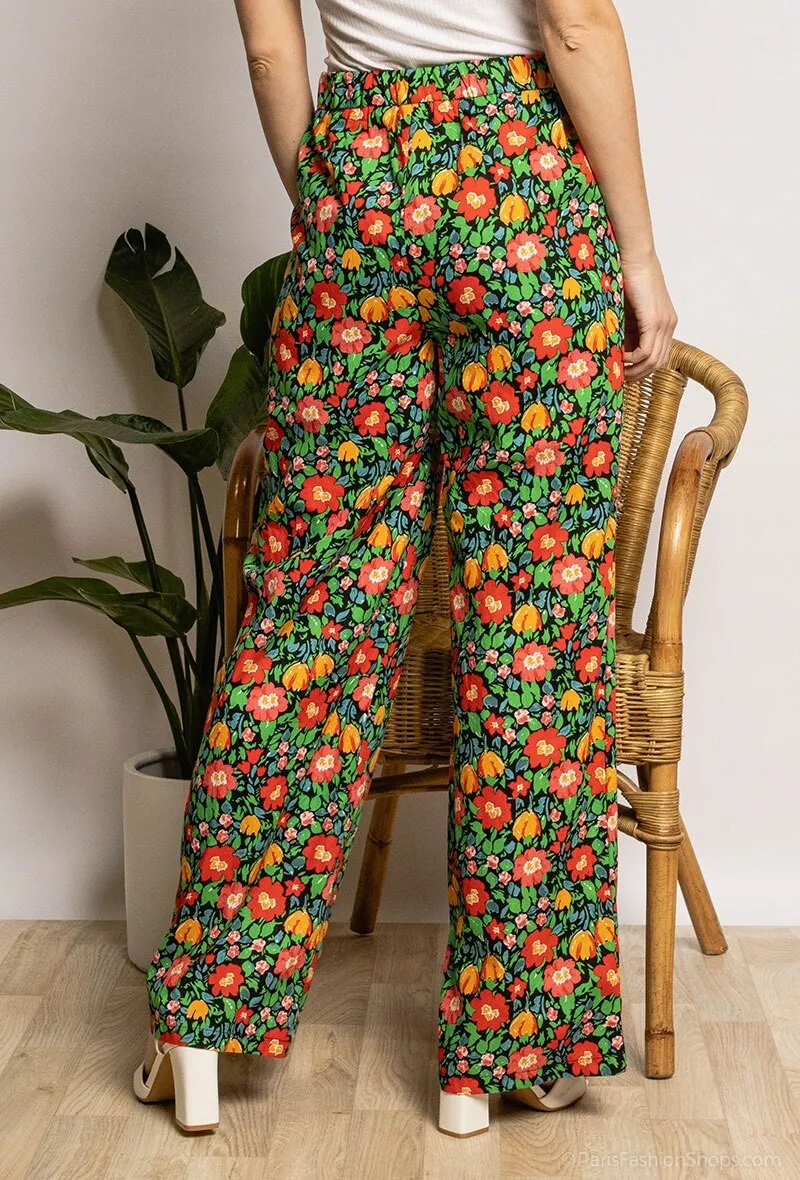 Flower printed wide leg pants