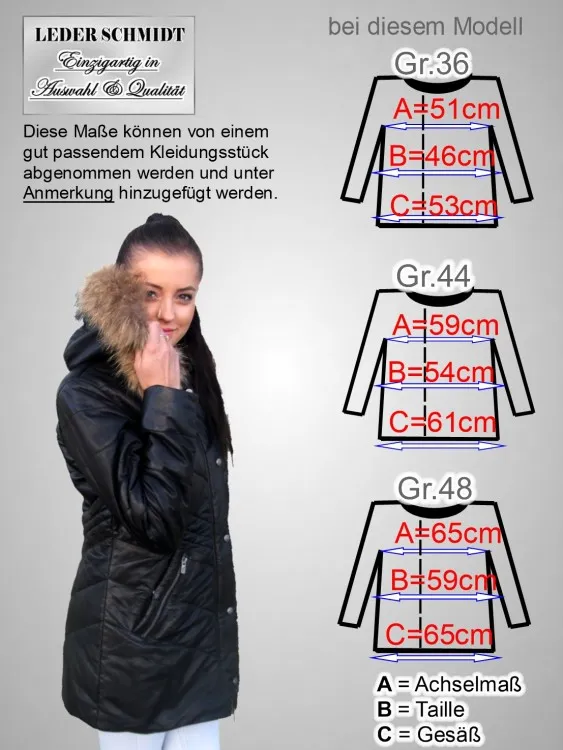 gesteppter Damen Lederparka mit Kapuze und Fell