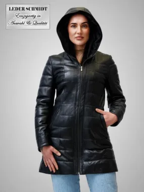 gesteppter Damen-Lederparka mit Kapuze