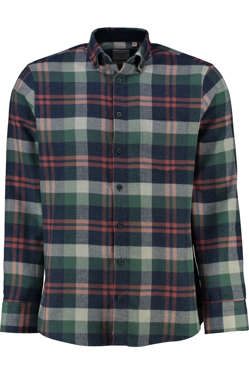 HAUPT Flanell Hemd blau kariert Modern Fit Langarm Button-Down