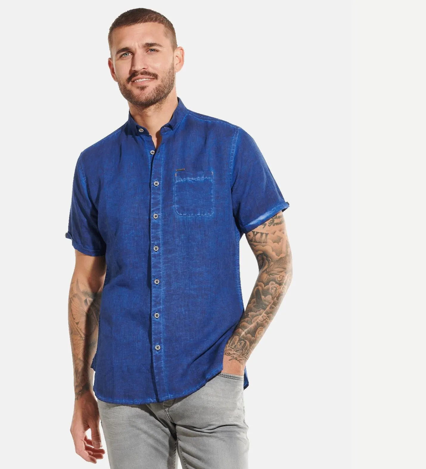 Herren emilio adani Kurzarm-Hemd uni in Blau kaufen 31805