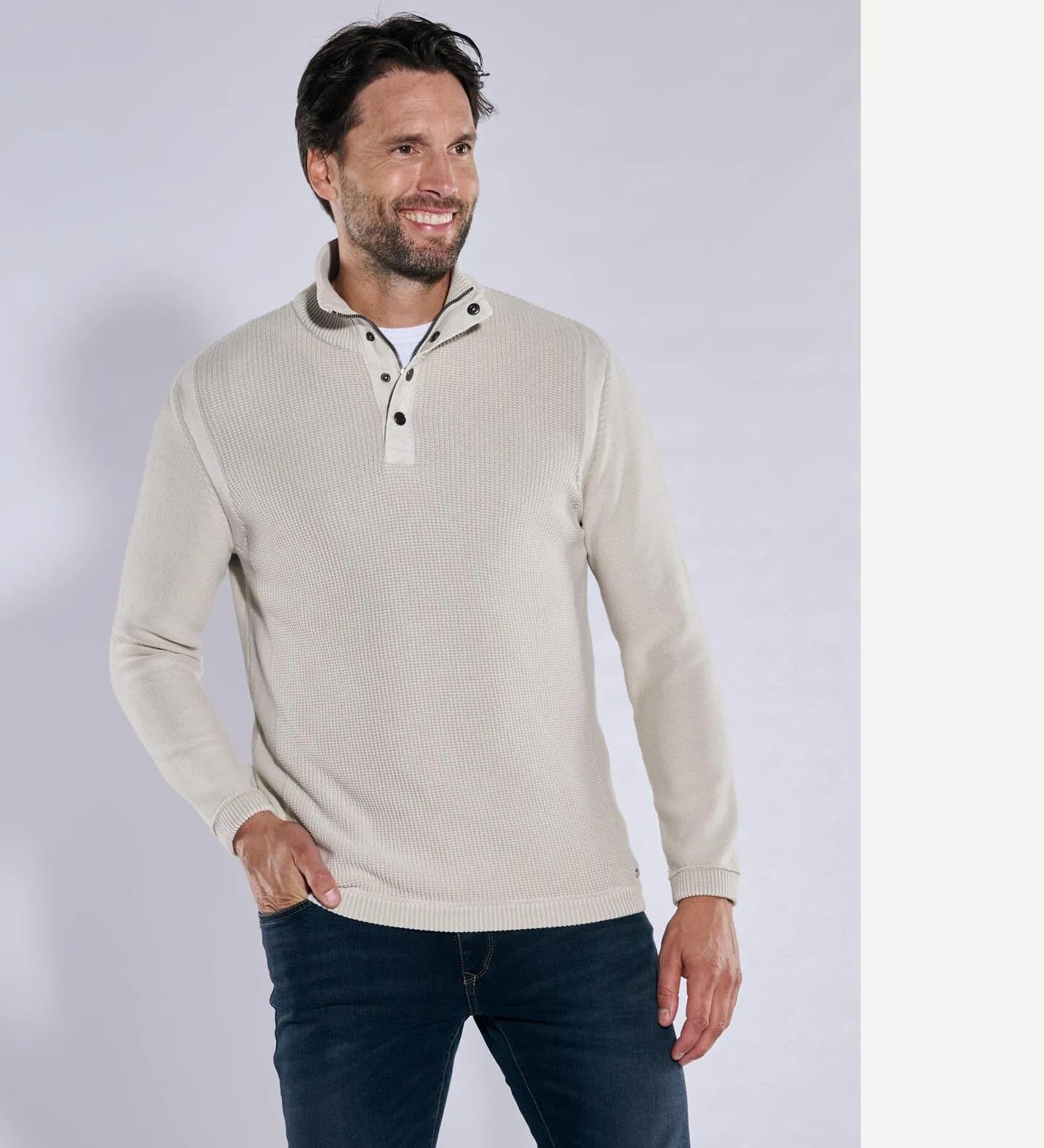 Herren engbers Strickpullover mit Troyerkragen in Beige kaufen 38150