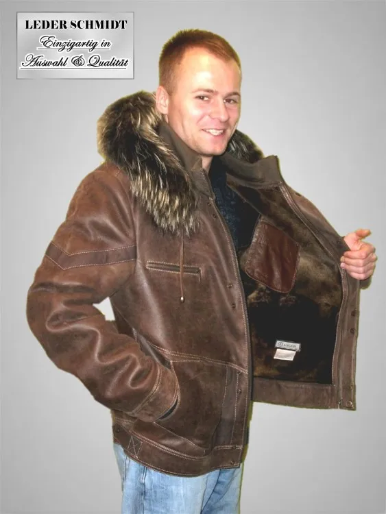 Herren Lammfelljacke mit Kapuze