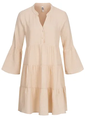 JDY by ONLY Damen 7/8 Arm V-Neck Struktur Kleid Tunika weiter Schnitt tapioca beige