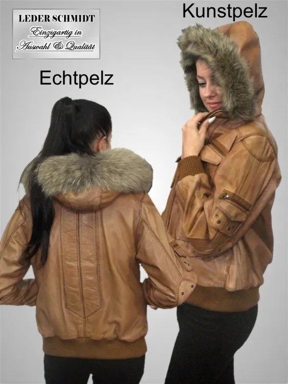 kurzer Damen Lederblouson mit Kapuze