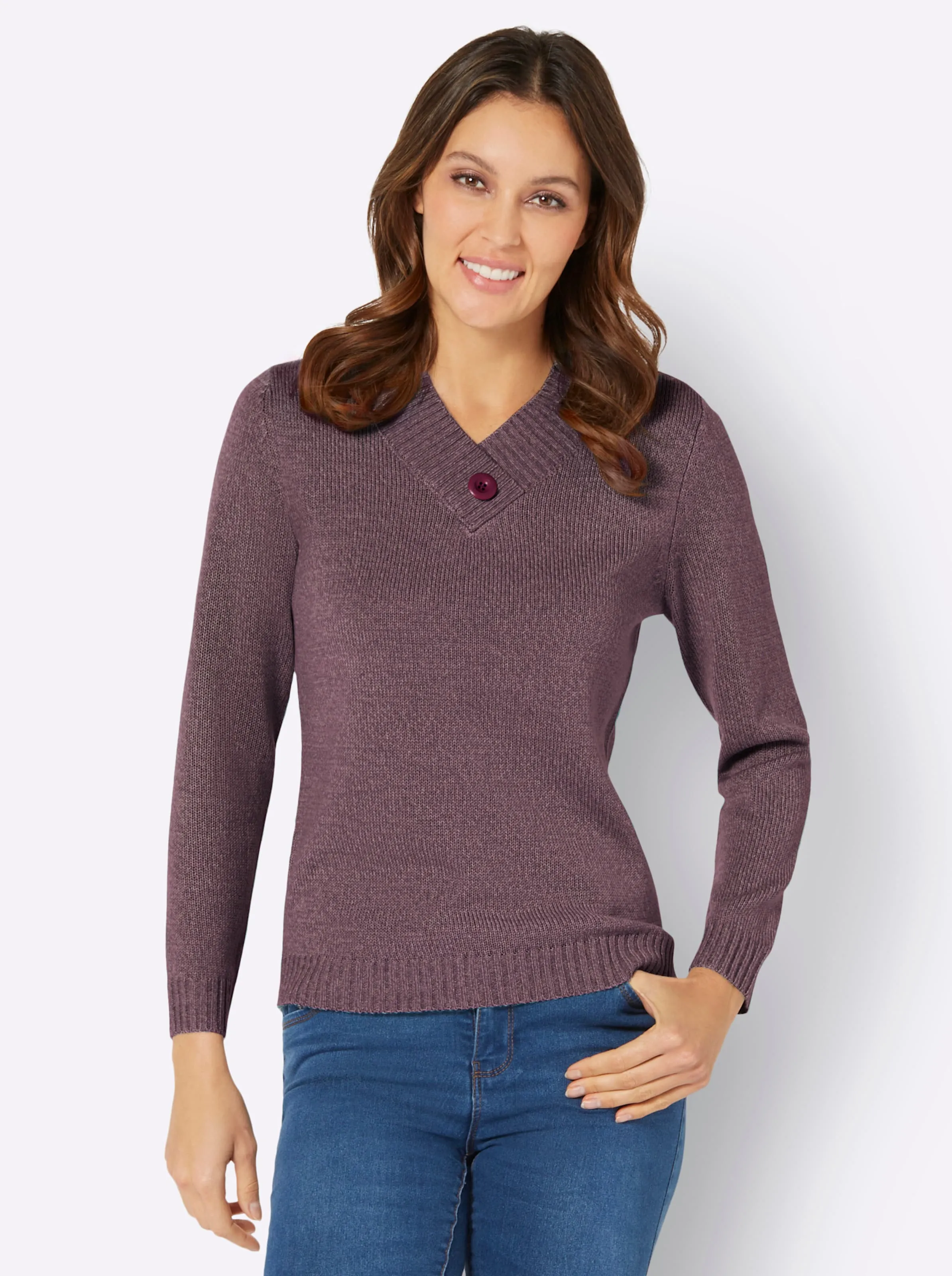 Langarm-Pullover in burgund-mauve-meliert