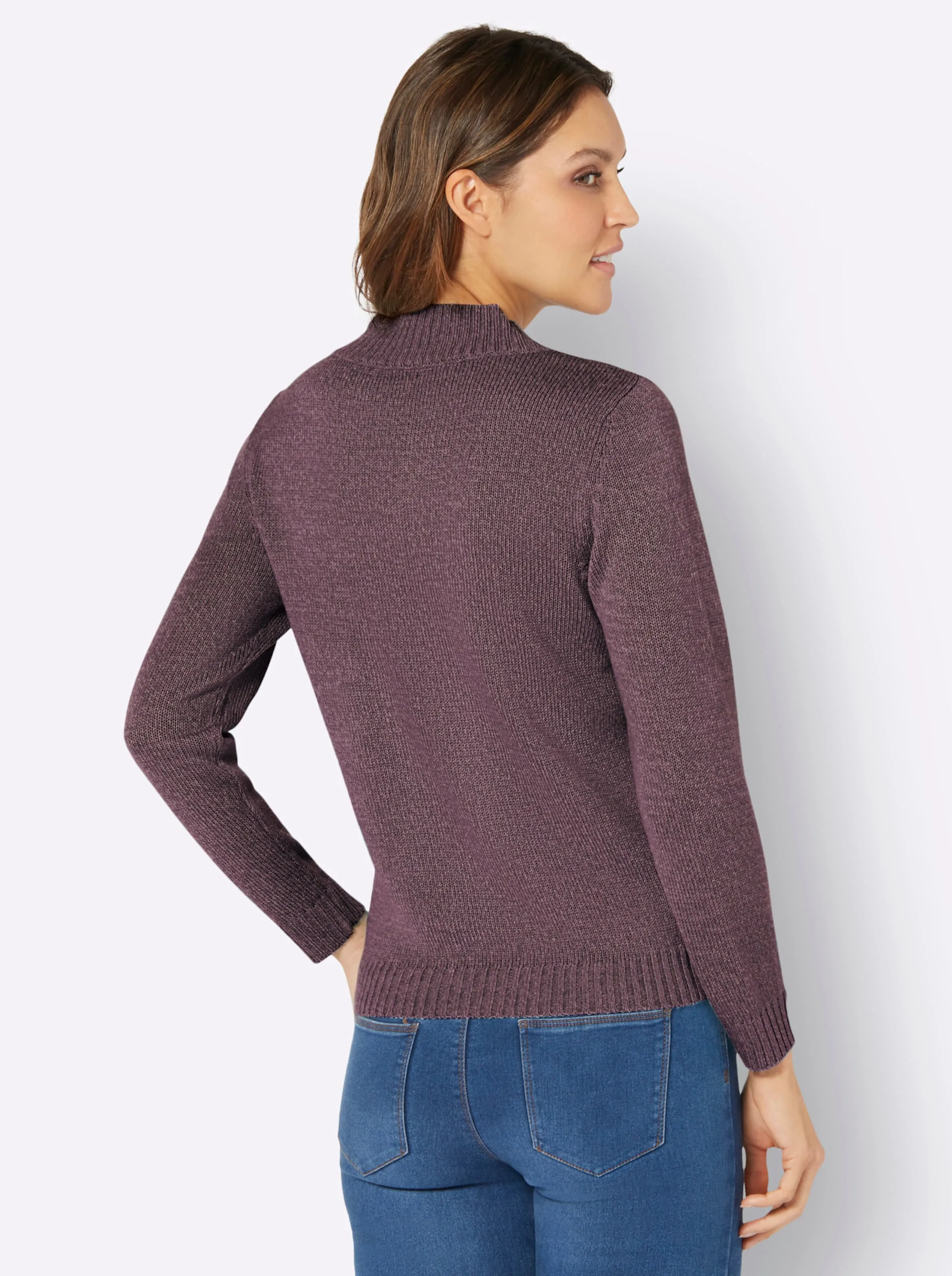 Langarm-Pullover in burgund-mauve-meliert