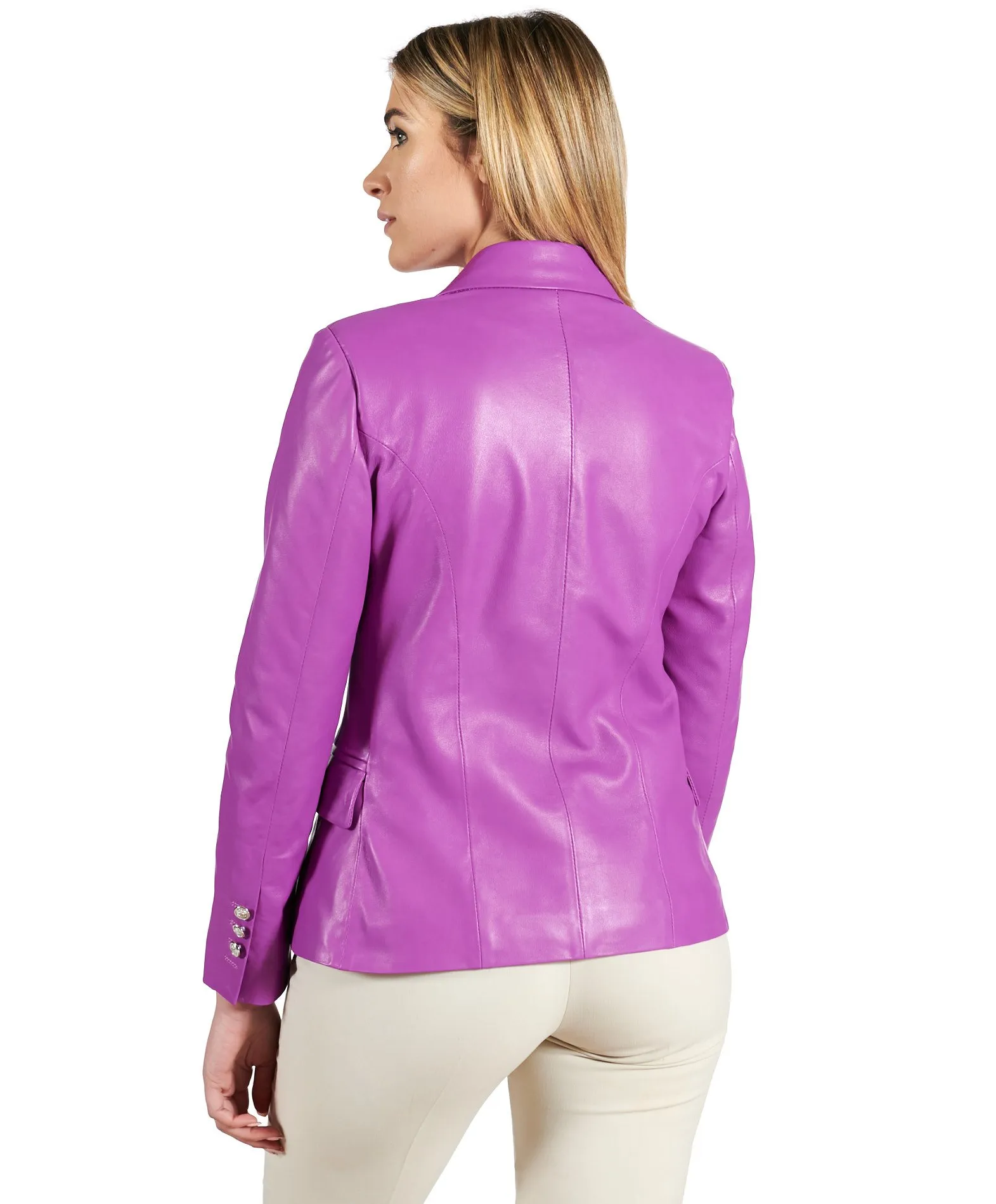 Lederjacke blazer damen lederblazer doppelreihiger lila Kelly