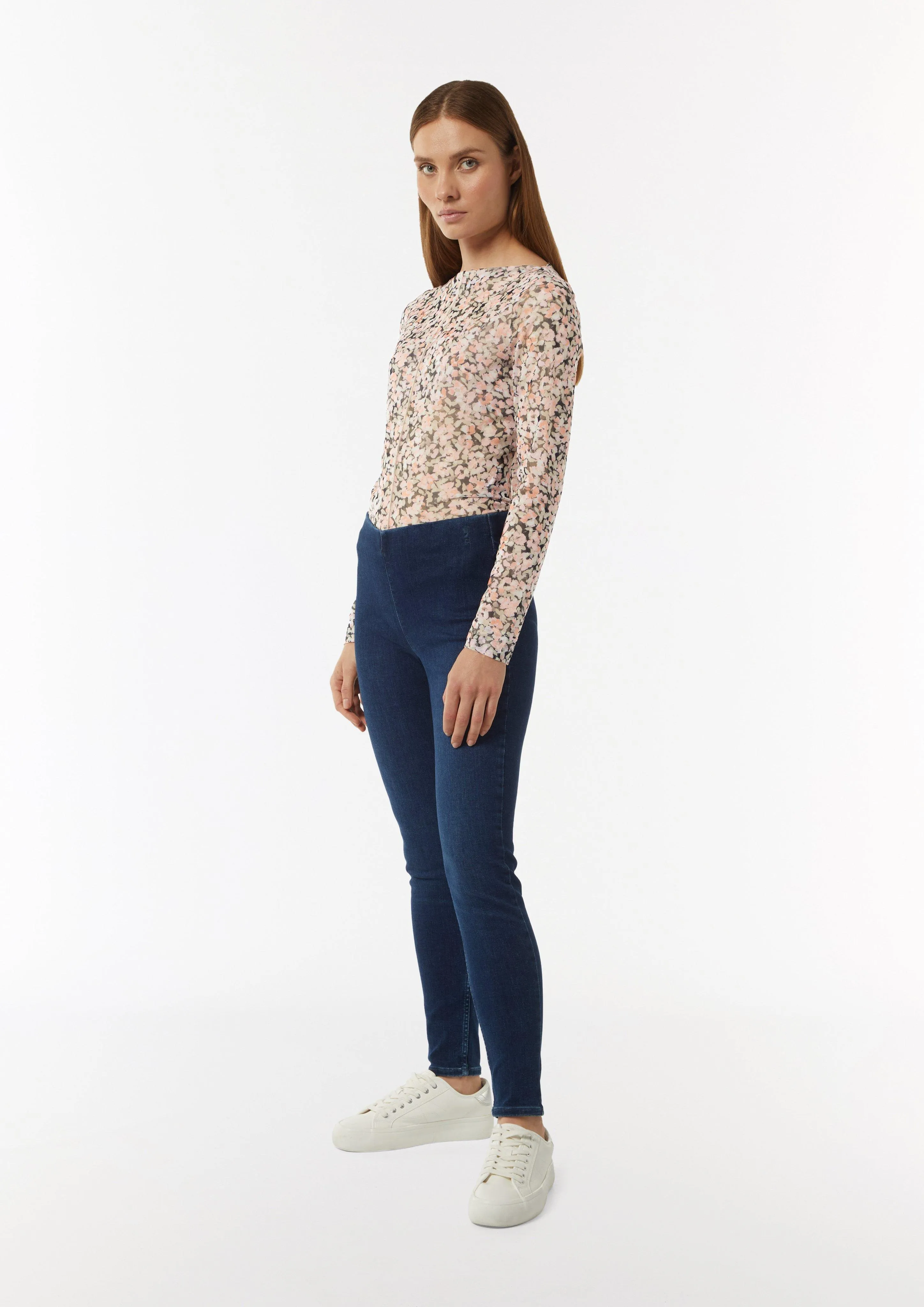 Mesh-Langarmshirt mit floraler Musterung