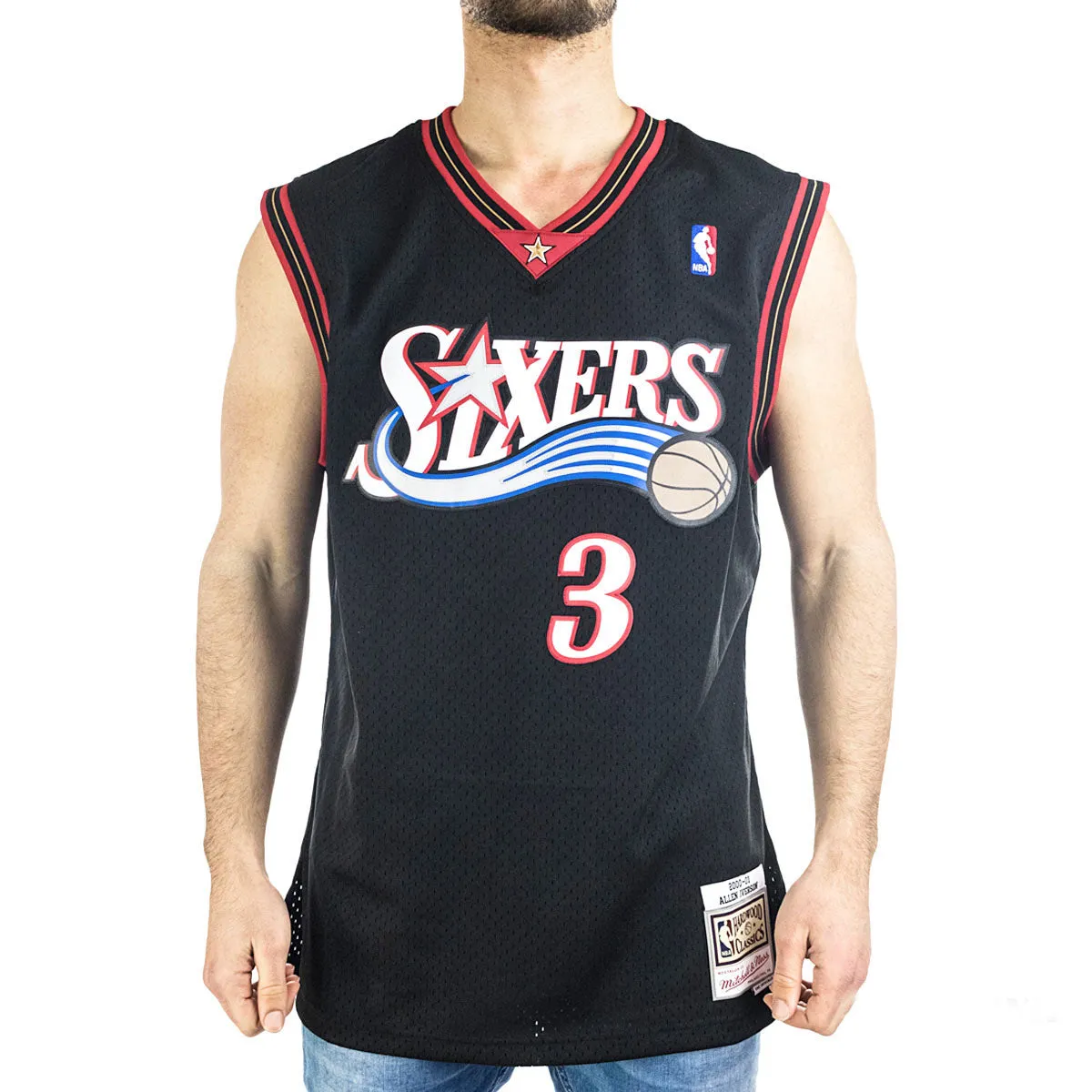 Mitchell & Ness Philadelphia 76ers Allen Iverson #3 2000-01 NBA Swingman Jersey Trikot SMJYGS18201-P76BLCK00AIValt - schwarz-wei