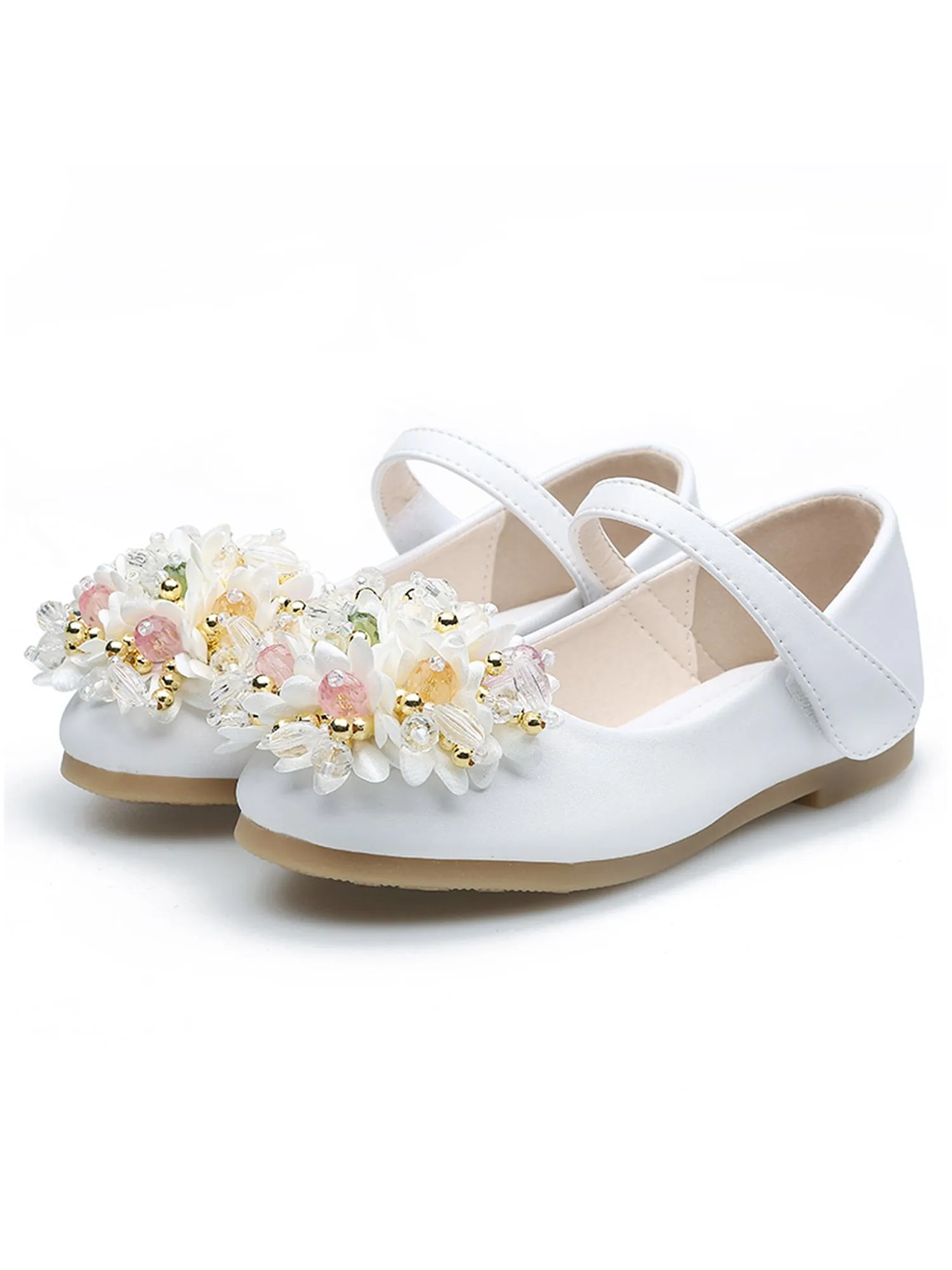 Perlenblumen Flache Mdchen-Schuhe Mit Rundem Zeh Und Einem Riemen