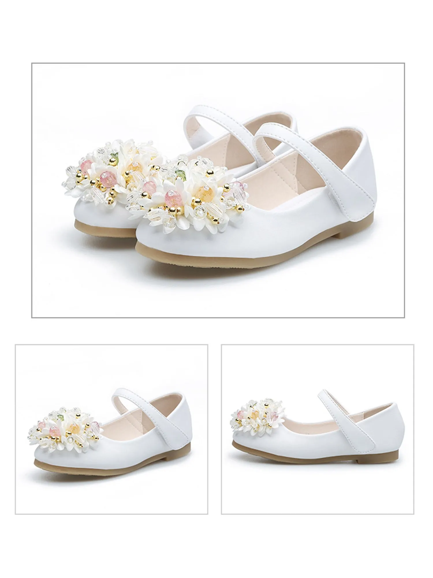 Perlenblumen Flache Mdchen-Schuhe Mit Rundem Zeh Und Einem Riemen