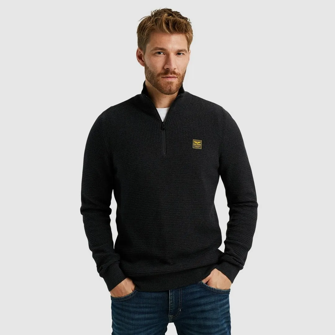 PME Legend Herren Strickpullover Troyer schwarz PKW2410301 999 black