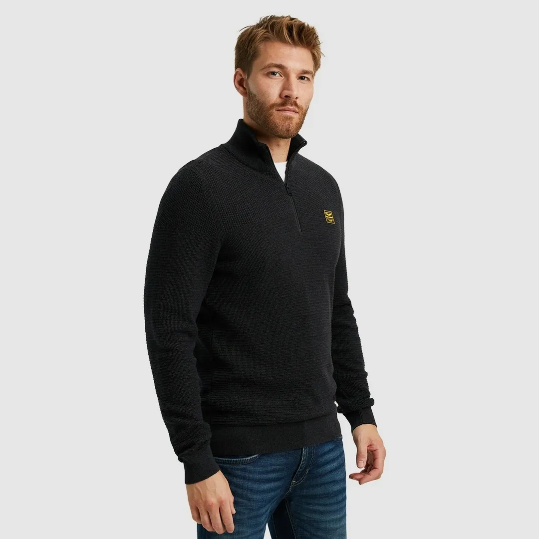 PME Legend Herren Strickpullover Troyer schwarz PKW2410301 999 black