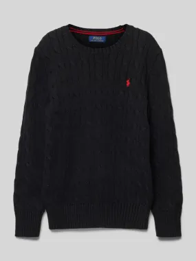 Polo Ralph Lauren Teens Strickpullover mit Zopfmuster und Logo-Stitching (black) online kaufen