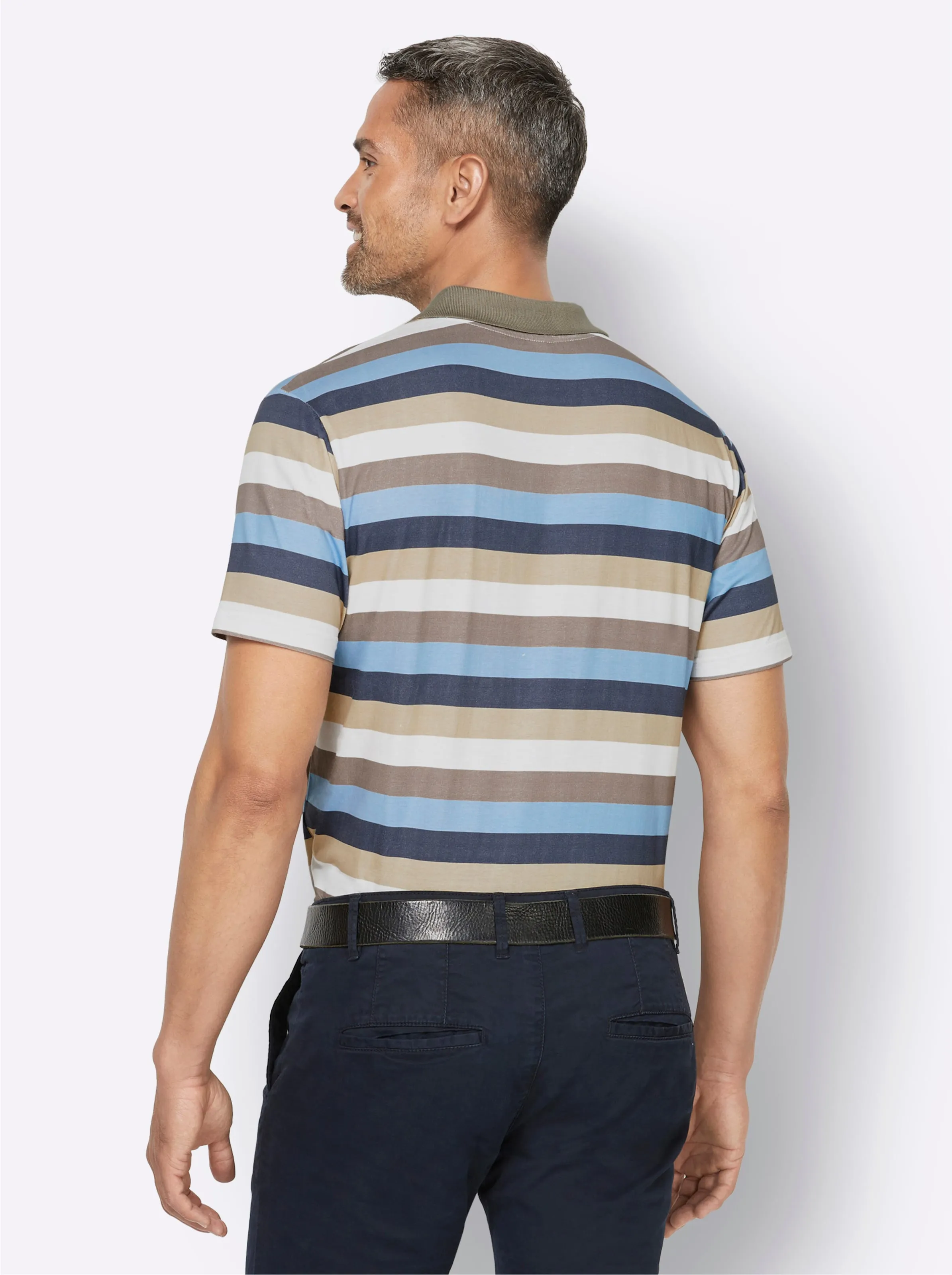 Poloshirt in taupe-beige-eisblau-gestreift