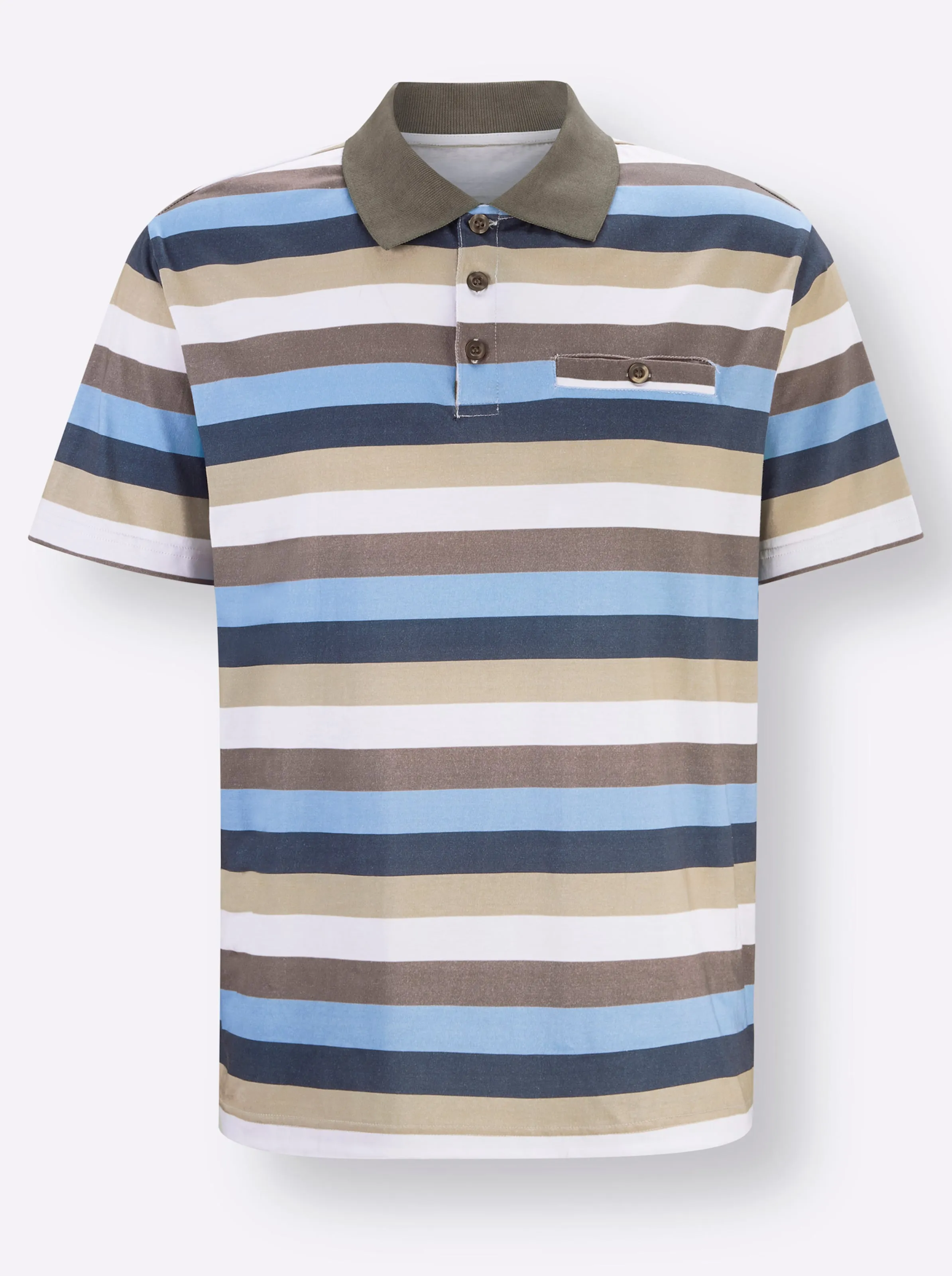 Poloshirt in taupe-beige-eisblau-gestreift