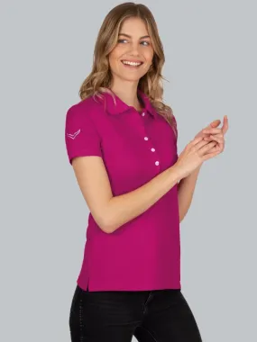 Poloshirt mit Kristallsteinen Magenta