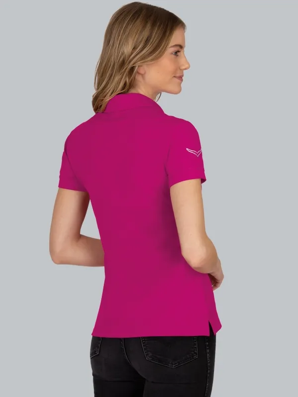 Poloshirt mit Kristallsteinen Magenta