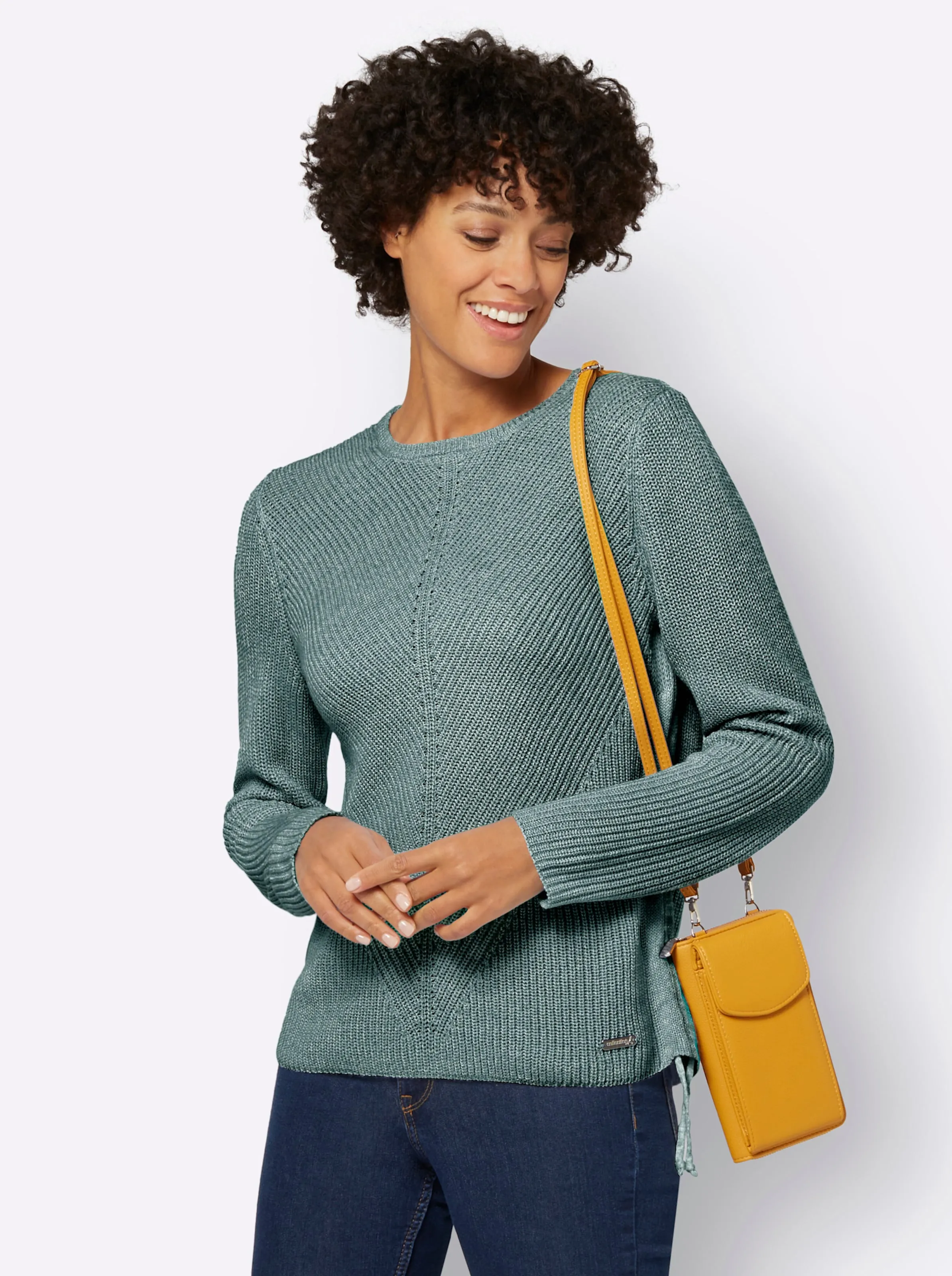 Pullover in jade-ecru-meliert