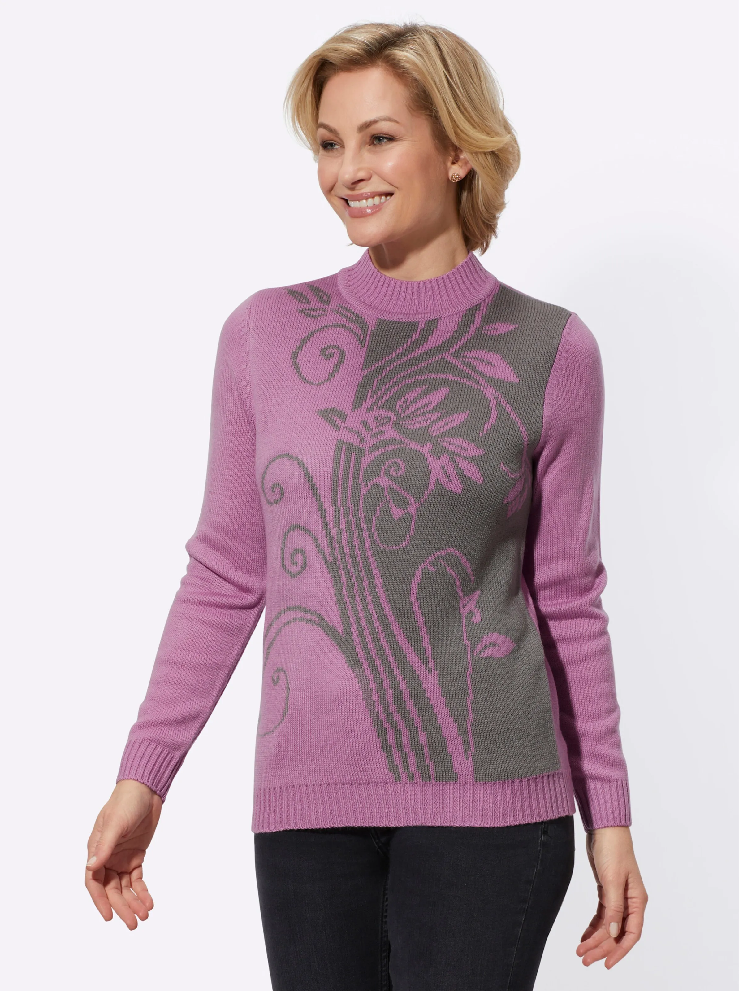 Pullover in orchidee-grau-gemustert