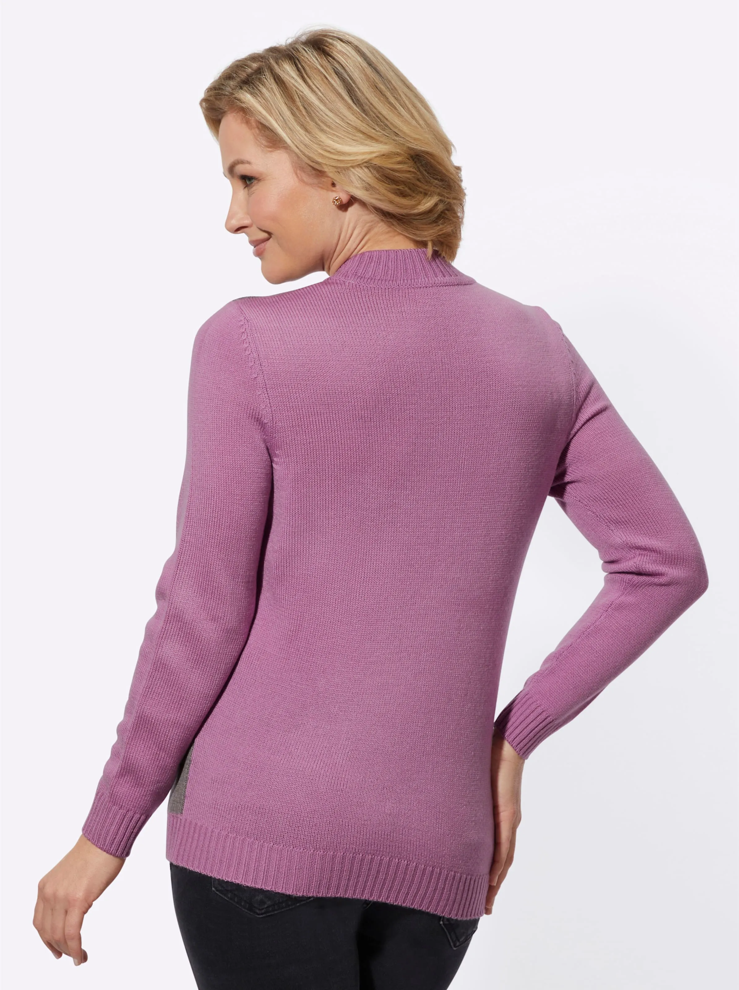 Pullover in orchidee-grau-gemustert