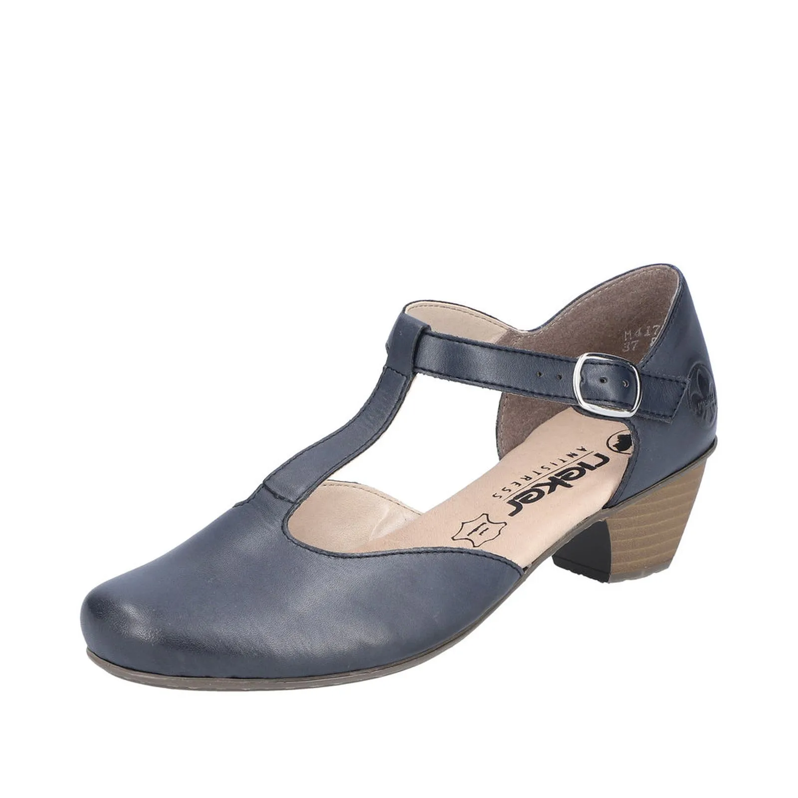 Rieker Damen Leder Pumps T-Riemen T-Strap Blockabsatz